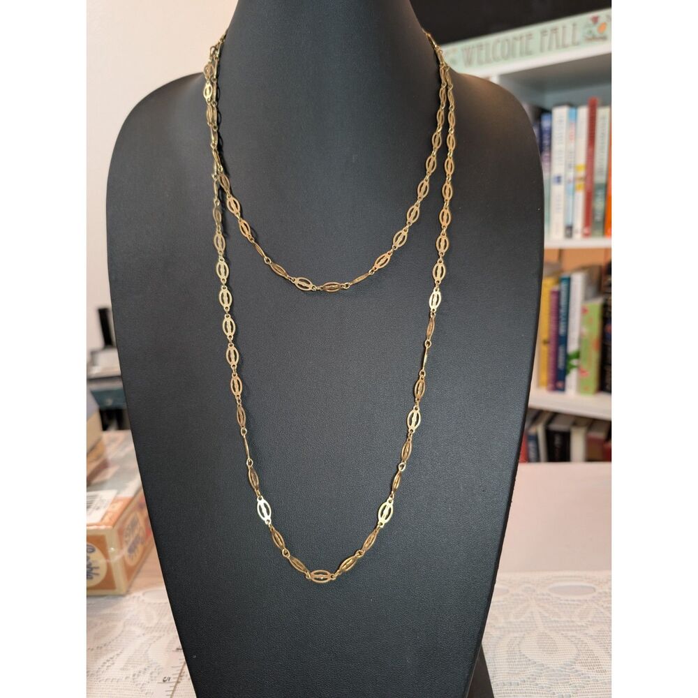 VTG Park Lane Signed Gold Tone Filigree Starburst Oval Link Chain Necklace 52"